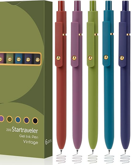 FIOVER Colored Pens, 6 Pack Colorful Gel Pens, Quick-Dry 0.7mm Medium Point for Journaling, Note Taking, Doodling, Aesthetic Office School Supplies, Gifts for Women Men(6PCS Vintage Colorful)
