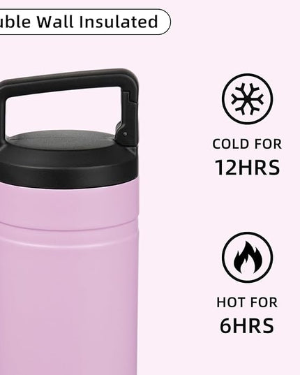 BJPKPK Insulated Water Bottle with 2 Lids,20 oz Double Wall Stainless Steel Vacuum Tumbler Travel Coffee Mug,Wide Mouth Thermal Cup,Light Pink