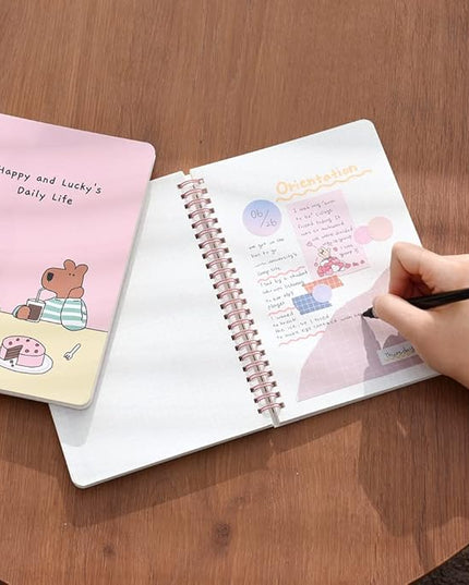 Monolike Happy and Lucky A5 Grid Spiral Notebook, Study time - Hardcover 5.83 x 8.27inch 128 Page,120GSM Thick paper