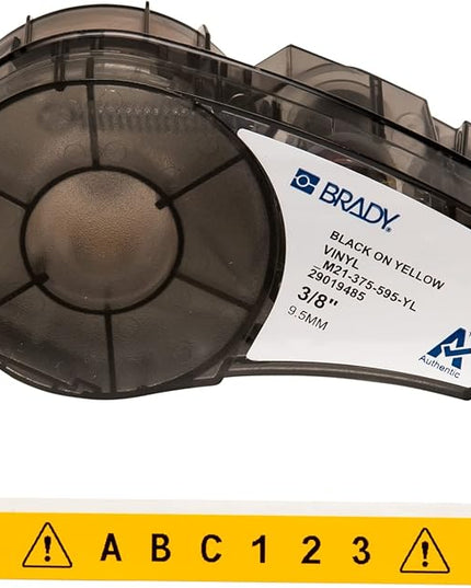 Brady Authentic (M21-375-595-YL) All-Weather Vinyl Label for Indoor/Outdoor ID, Lab and Equipment Labeling, Black on Yellow- For M210, M210-LAB, M211, BMP21-PLUS and BMP21-LAB Printers, .375" W, 21' L