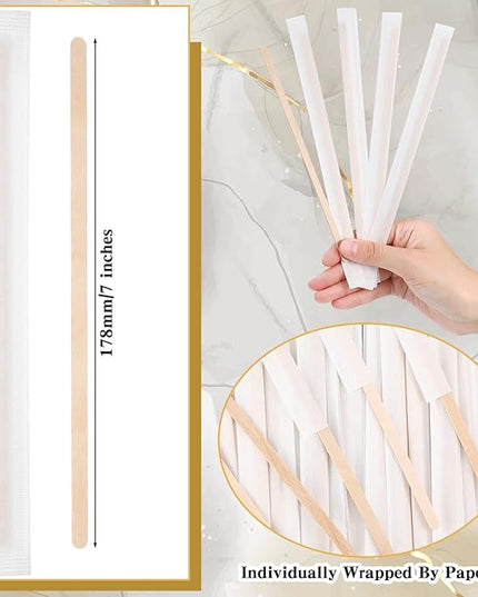 2000 Pcs Individually Wrapped Wooden Coffee Stirrers, Disposable Coffee Stir Sticks Round End Sticks Bulk Wood Stirrers for Cocktail Hot Drinks Restaurant Bar Home Office (7 Inch)