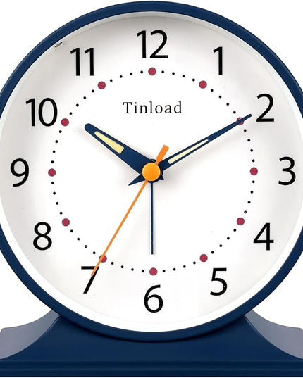 Tinload 4.5" Antique Retro Analog Alarm Clock, Small Silent Bedside Desk Clock with Manual Light, Battery Operated, Snooze, for Living Room, Bedroom, Bedside, Desk(Blue)