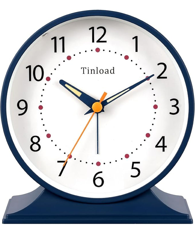 Tinload 4.5" Antique Retro Analog Alarm Clock, Small Silent Bedside Desk Clock with Manual Light, Battery Operated, Snooze, for Living Room, Bedroom, Bedside, Desk(Blue)
