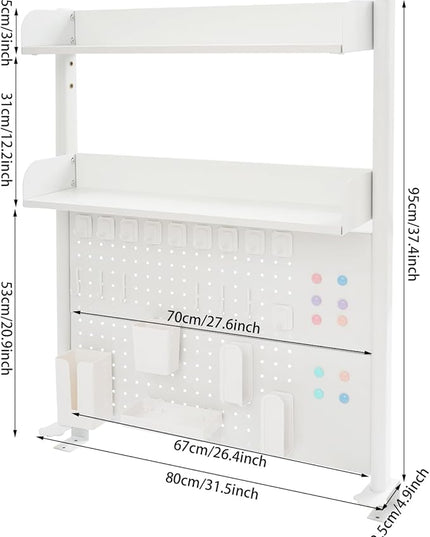 Clamp On Desk Organizer with Pegboard, 2-Tier Tabletop Shelf for Home & Office, Steel and MDF Construction with 44 lbs Capacity, White