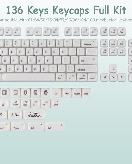 Tsungup MOA Keycaps,136 Keys Cute Ceramic Textured Custom Keycaps 60 75 Percent, Minimalist White Keycap Set Key Caps Keyboard for Cherry Gateron MX Swithes Mechanical Keyboards(Translucent White)