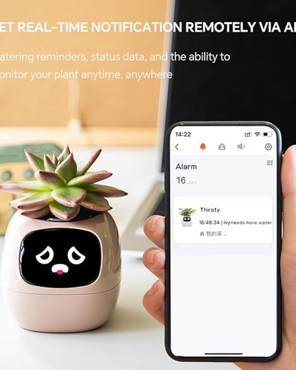 Intelligent Flower Pot, Electronic Bud, Maintenance Plant Assistant, Fun Interactive Flower Pot, Indoor Green Planting Monitoring, LCD Screen Display, Cell Phone APP Connection (Pink)