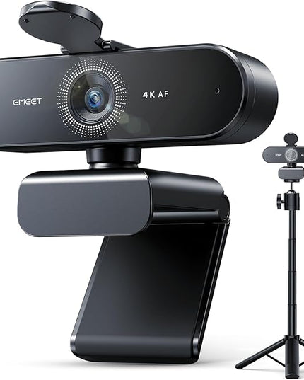 EMEET NOVA 4K Webcam with Tripod - 4K UHD, PDAF Autofocus, Adjustable Heights with 360° Swivel Head, 2 Noise-Cancelling Mics, USB Plug&Play, Privacy Cover, Ideal for Online Meetings&Live Streaming