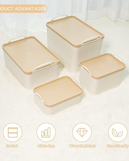 ANMINY 12PCS Plastic Storage Bins Containers with Lids, Large White Storage Organization Bins Boxes, Lidded Plastic Storage Baskets for Closet Shelves Drawers Desktop Home Office