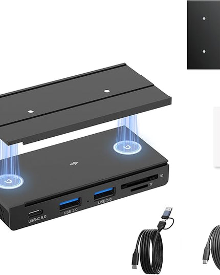 EJAY 5-in-1 Magnetic USB 3.0 Hub with SD/TF Card Reader, 2 USB-A + 1 USB-C Ports, Includes 2 Packs Sliding Rail, Screws & Sticky Pads for MacBook Laptop PC