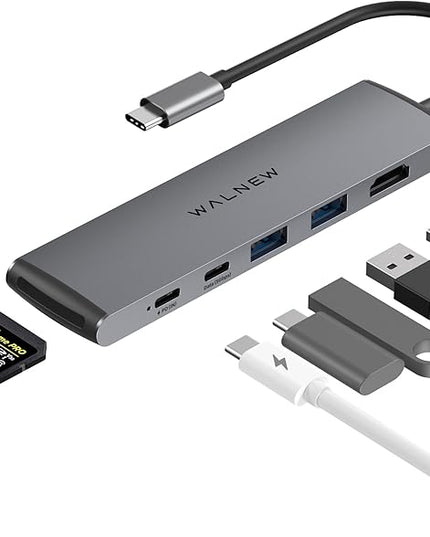 USB C Hub, WALNEW 7 in 1 USB-C Docking Station with 4K HDMI,100W PD, 3 5Gbps Data Ports(1 USBC & 2 USB 3.0),TF/SD Card Reader, USB Hub for Laptop, MacBook Pro/Air/Mac/Dell/HP/ASUS/Acer/Steam Deck