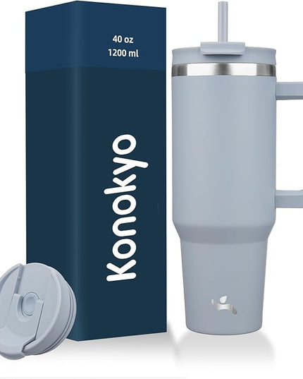 40 oz Tumbler with Handle and 2 Straws,2 in 1 Lid Insulated Water Bottle Stainless Steel Travel Coffee Mug,Lavender