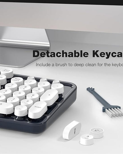 MOFII Wireless Keyboard and Mouse Combo, Computer Full Size 2.4G Plug and Play Wireless Typewriter Retro Round Keyboard and Mouse Set for Windows, Computer, Desktop, PC, Notebook - (Dark Blue)