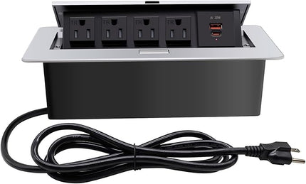 Pop up Outlet; Power Strip; Embedded countertop Outlet; 4 Power Outlets with USB-C PD 20W Fast Charging 16AWG Power Cord; Suitable for Office, Conference, Home, Book Rooms -Silver
