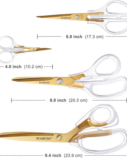 SCAIKTIG Acrylic Scissors Set, Office Scissors for Desk Gold, Clear Comfort-Grip Handles and Titanium Coated Blades, Sharp Scissors all Purpose Heavy Duty for Sewing, Art, Craft, School, Home Supplies