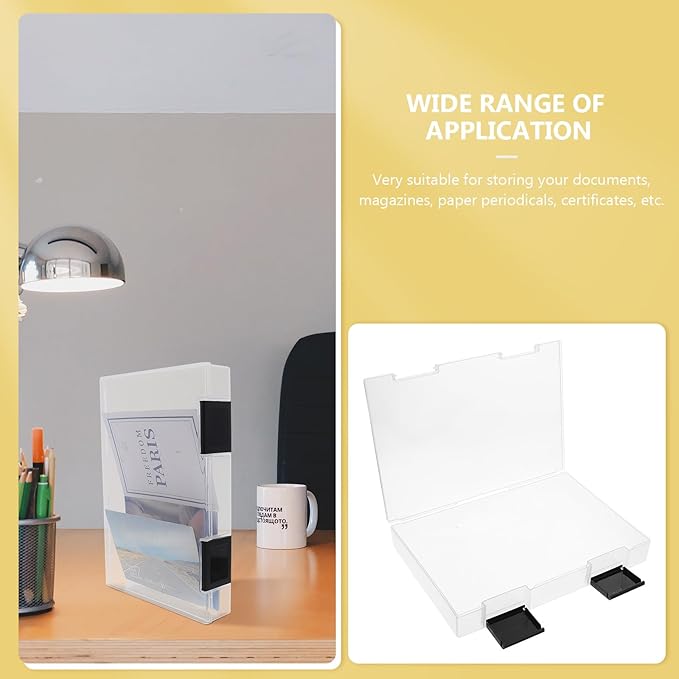 A5 Document Storage Box with Lid, Thickened Black Plastic File Organizer, Dustproof Desktop Office File Case for Paper and Pen Storage