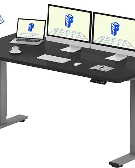 FLEXISPOT EN1 One-Piece Adjustable 60 x 24 Inches Stand Up Desk Workstation Electric Standing Desk with Seamless Desktop (Silver Frame + 60 inches Black Top, 2 Packages)