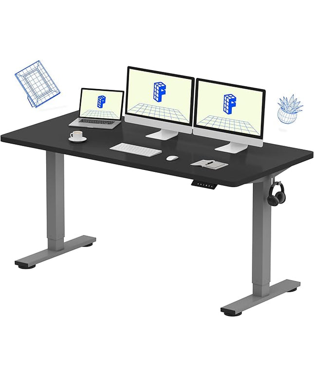 FLEXISPOT EN1 One-Piece Adjustable 60 x 24 Inches Stand Up Desk Workstation Electric Standing Desk with Seamless Desktop (Silver Frame + 60 inches Black Top, 2 Packages)
