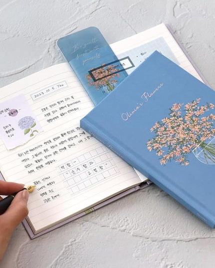 Monolike Olivia's Flowers Hardcover Lined Notebook, Blue - Hardcover, Academic, Journal, Diary, 112pages