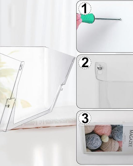 Tenceur 12 Pcs Plastic Single Pocket Wall Mount File Holder with Double Sided Adhesive Tape and Screws Wall File Hanging Folder Letter Paper Mail Organizer for Office Home Classroom (Clear)