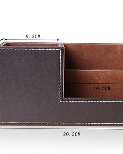 KINGFOM Desk Organizer Office Supplies Caddy Pu Leather Multi-function Storage Box Pen/Pencil,Cell phone, Business Name Cards Remote Control Holder Brown