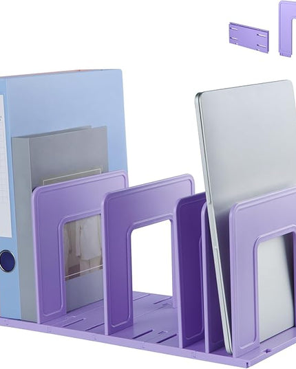 Adjustable Vertical File Sorter Sturdy Plastic Expandable Upright File Holder, Desktop Binder Organizer, School Office Organization Bookshelf Divider, Assemble Easily Endlessly, Purple