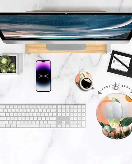 Ergonomic Mouse Pad with Wrist Support,Mouse Pad with Wrist Rest and Coaster Set,Office Supplies Non-Slip Mouse Pads for Desk, Non-Slip Comfortable,Tropical Plants