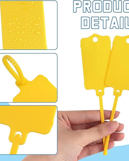 LeonBach 100 PCS Plastic Shipping Tags, 1.46" x 2.48", Waterproof Labels Writable Hanging Tag with Sealing Strap, Shipping Cable Tie Label Tags for Keys Luggage Logistic Retail Inventory(Yellow)