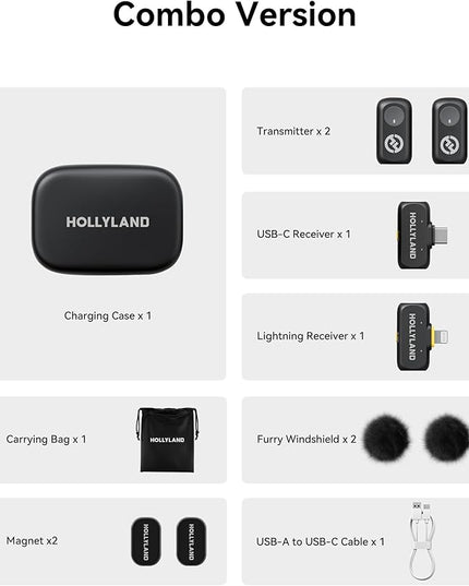 Hollyland Lark A1 Wireless Mini Microphone for iPhone & Android, 48kHz/24-bit, 3-Level Intelligent Noise Cancel, Microphone for YouTube, Podcast, Vlogging (Black, 2TX + 2RX + Charging Case)