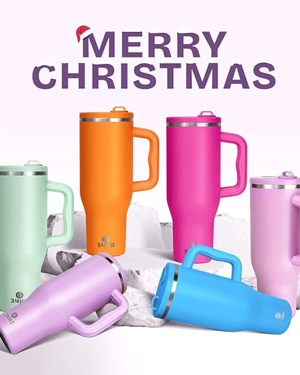 34HD 40 oz Stainless Steel Tumbler - Leakproof Insulated Water Bottle with Handle, Magnetic Lid and Flexible Straw - Iced for 48 Hours – Perfect for Men, Women, Birthday Gift, Purple - Lilac Bloom