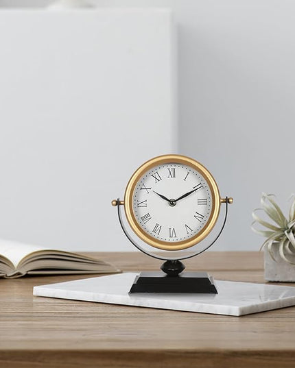 Desk Clock - Classic Vintage Clock and Decorative Shelf Decor,Silent Non-Ticking Clock with Distressed Metal Frame for Office, Living Room or Bedroom