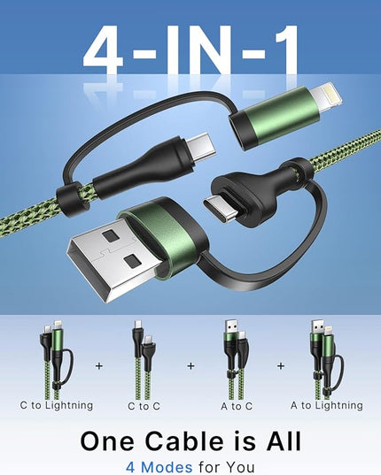 XUDUO Lightning Cable 4 in 1 Charging Cable iPhone Charger, USB C Charger USB A/C to C/L Fast Multi Charging Cord for iPhone 16 15 14 Pro Max/MacBook/iPad Pro/SamSungS24 for Multiple Devices