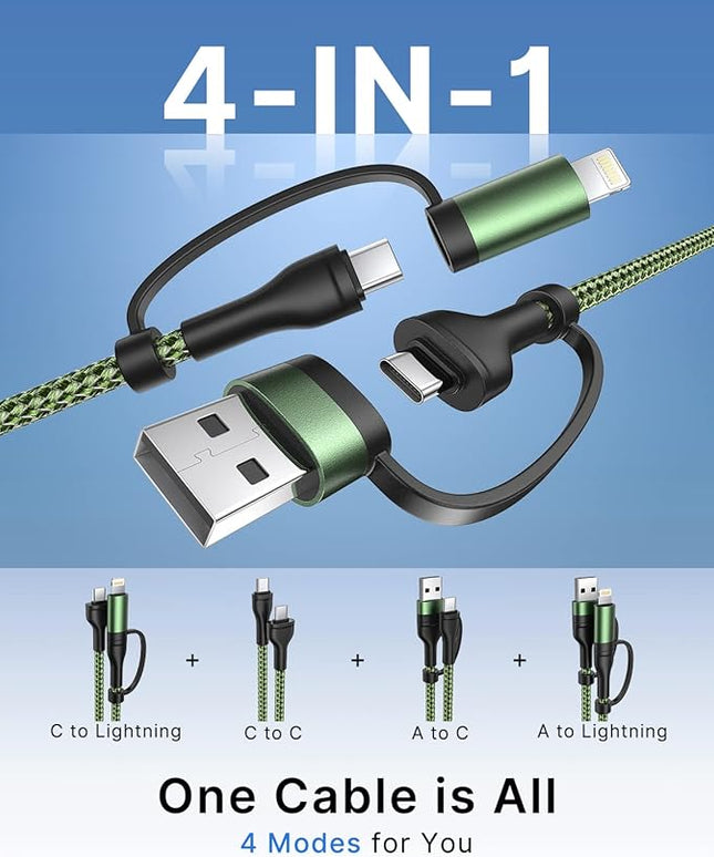 XUDUO Lightning Cable 4 in 1 Charging Cable iPhone Charger, USB C Charger USB A/C to C/L Fast Multi Charging Cord for iPhone 16 15 14 Pro Max/MacBook/iPad Pro/SamSungS24 for Multiple Devices