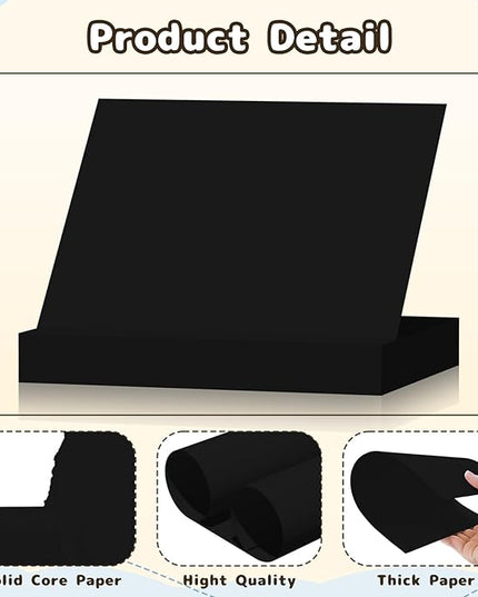 120 Sheets Cardstock 8.5x11, 65lb Black Card Stock, Black Construction Paper, 180gsm Thick Printer Paper for Printing, Painting, Card Making, Kids School Supplies,Party Decorations
