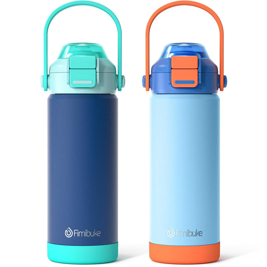 Fimibuke 18oz Kids Insulated Water Bottle with 2-in-1 Straw & Spout Lid