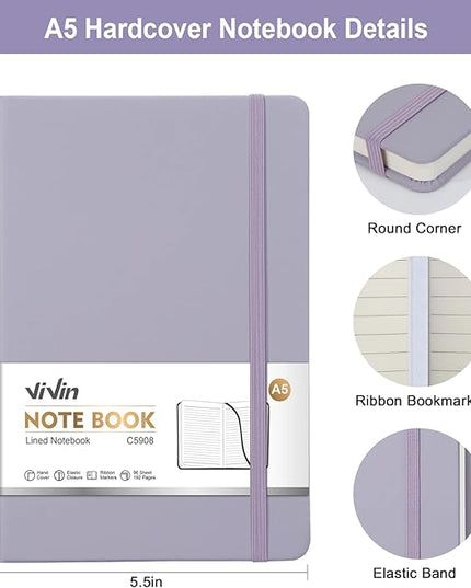 ViVin Lined Journal Notebooks for Work,192 Pages,5.5 x 8.3 inch,College Ruled,A5 Hardcover Journaling Notebooks for Work,3 Pack(Morandi Purple,Morandi Blue,Morandi Gree)