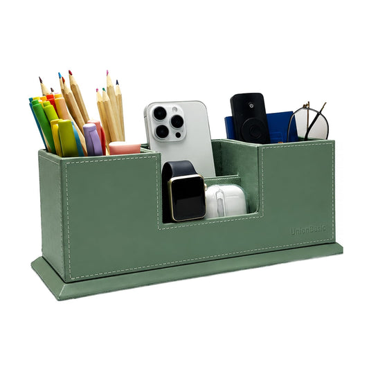 UnionBasic Desk Organizer, Desktop Caddy Leather Multi-compartment Pen Holder Office Stationer Organizer, Malachite Green