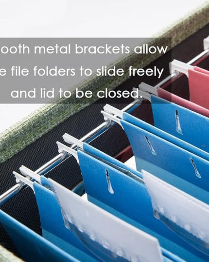 PRANDOM File Organizer Box - Set of 1 Collapsible Decorative Linen Filing Storage Hanging File Folders with Lids Office Cabinet Letter Size Green (14x9.3x10.8 inch)