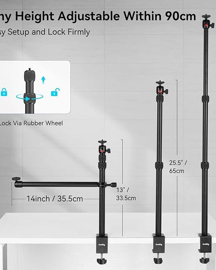 SMALLRIG Camera Desk Mount Table Stand with Magic Arm and 1/4" Ball Head, 13"-35.4" Adjustable Light Stand, Tabletop C Clamp for DSLR Camera, Ring Light, Live Streaming, Photo Video Shooting - 3992