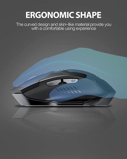 INPHIC Wireless Mouse Rechargeable, Battery Visible, 2400 DPI, 6 Buttons, Ergonomic Large Mouse for Laptop, Computer, Mac, PC etc.