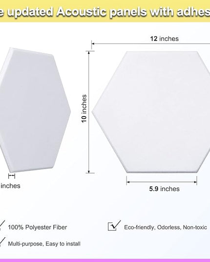 18 Pack Self-Adhesive Acoustic Panels Soundproof Wall Panels 12"X10"X 0.4" Sound Absorbing Panel for Decoration Sound Deadening Panels Acoustic Treatment Panel for Home Office（White Hexagonal Design）