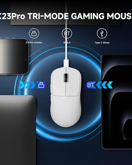 EWEADN X23Pro Wireless Gaming Mouse, PAW3311 Sensor, 49g Lightweight Mouse, 12000 DPI, 2.4G/BT5.0/USB-C Rechargeable Wireless Mouses with 6 Programmable Buttons for Laptop/PC/Mac, White