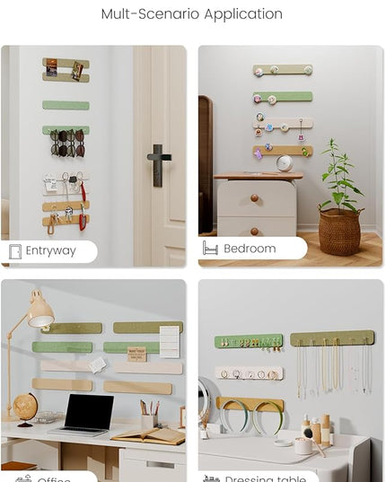 Cork Board Alternative Felt Strip Board 8-Pack 13"x2", Office Pin Board with 50 Push Pins, Adhesive Install for Bedroom Door & Home Office(Olive Grove)