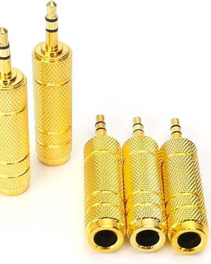 SiYear (5 Pack 3.5mm 1/8" Male Plug TRS to 6.35mm 1/4" Female Stereo Jack Adaptor-Gold Plated Converte,for Audio Earphone,Headphones ect