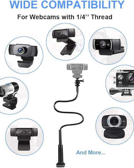 30 Inch Webcam Stand Camera Mount, Upgraded Thick Base Flexible Gooseneck Camera Stand Desk Webcam Mount Clamp for Logitech Webcams C930e C930 C920 C922x C922 Brio 4K C925e C615, Gopro Hero 8 7 6 5 4