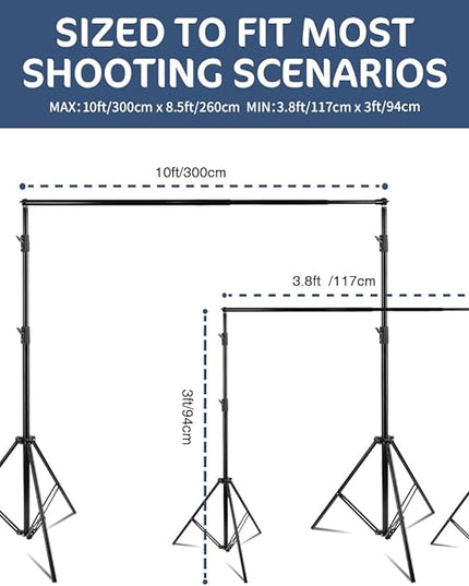Kate Backdrop Stand Kit for Photography, 10x8.5ft(WxH) Adjustable Heavy Duty Photo Background Stand with 8 Clamps and 2 Sandbags, Back Drop Support System Stand for Backdrop Parties