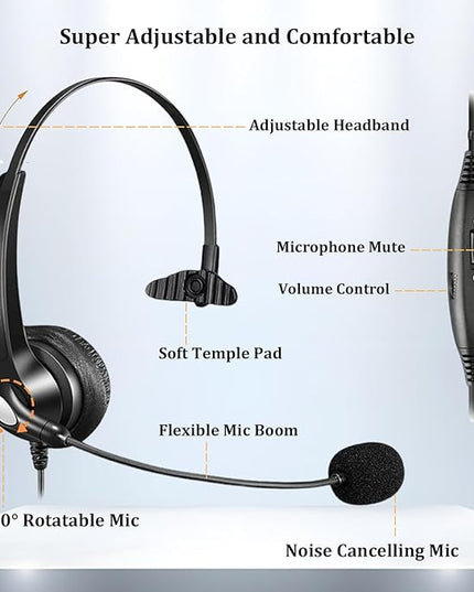 Callez RJ9 Cisco Phone Headset for Office Phone with Noise Cancelling Microphone & Mute Switch, Telephone Headset Compatible with Cisco IP Phones 7821 7841 7945 7962 7965 7975 8811 8841 8851 8865