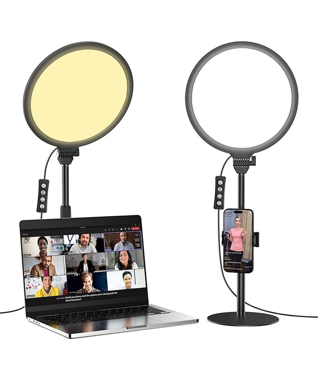 10.5in LED Desk Ring Light, Video Conference Lighting for Zoom Meeting/Video Calls, Live Stream, Home Office, Computer Lighting for Webcam, Online Classes, Professional Streaming