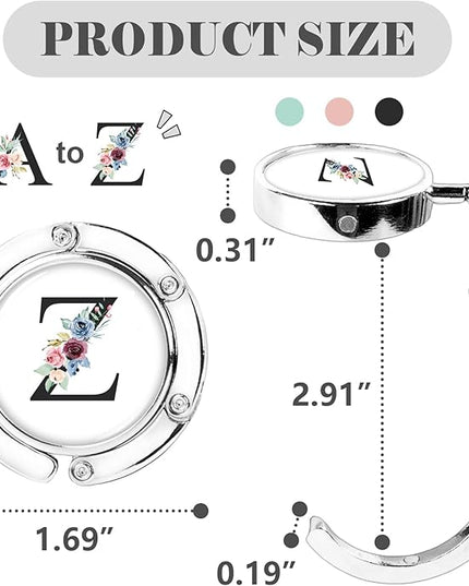 Iqimott 3pcs Personalized Initial Foldable Purse Hook for Table, Flower Letter Folding Handbag Hanger Portable Magnet Table Hook Holder, Collection Desk Purse Hooks for Women Bag (Black-Z)