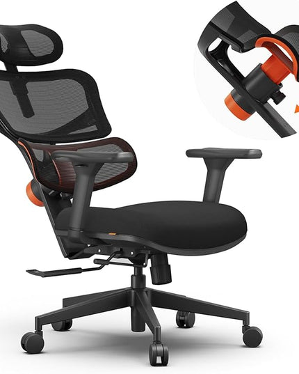 Newtral Office Chair Ergonomic - Home Office Desk Chair, Big and Tall Office Chair, Auto-Following Lumbar Support for Back Pain, Adjustable Seat Depth and Height (No Footrest, Black)