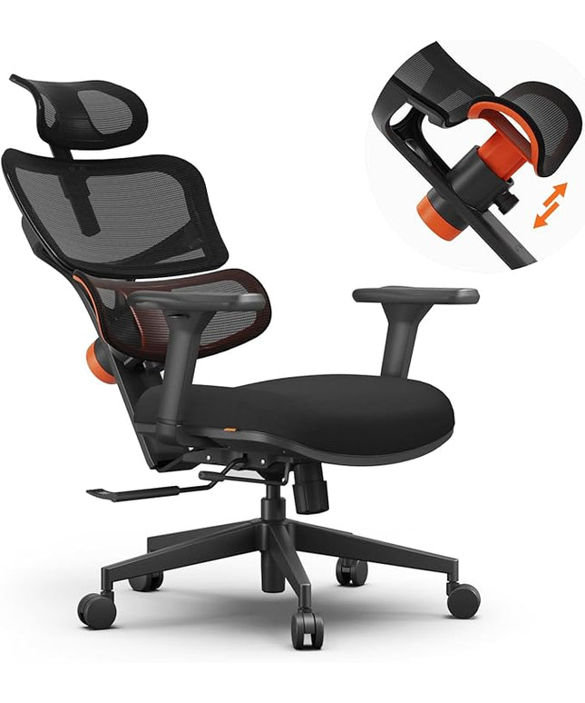 Newtral Office Chair Ergonomic - Home Office Desk Chair, Big and Tall Office Chair, Auto-Following Lumbar Support for Back Pain, Adjustable Seat Depth and Height (No Footrest, Black)